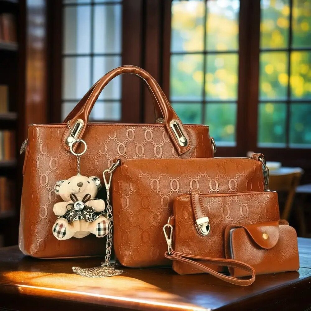 5pc | Brown | Chain-Link Matching Purse Set